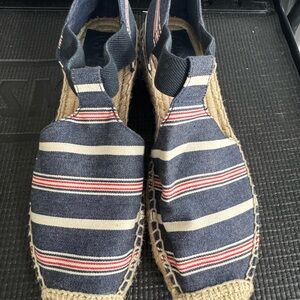 Tory Burch Navy and Red Striped Espadrilles